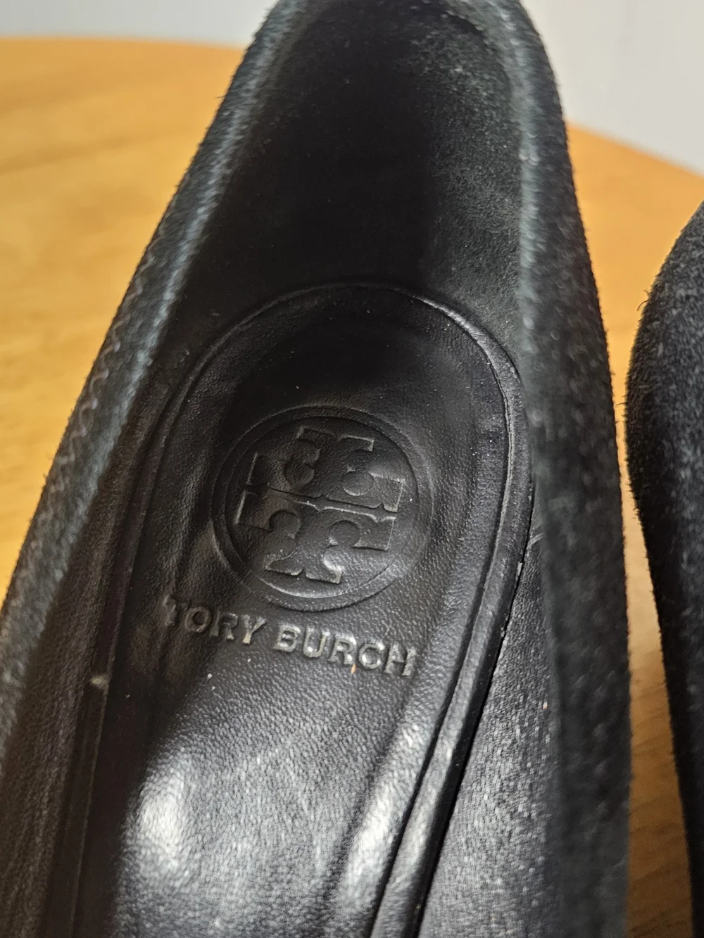 Tory Burch Black Suede Logo Ballet Flats Leather Womens Size 9 Office Siren Work